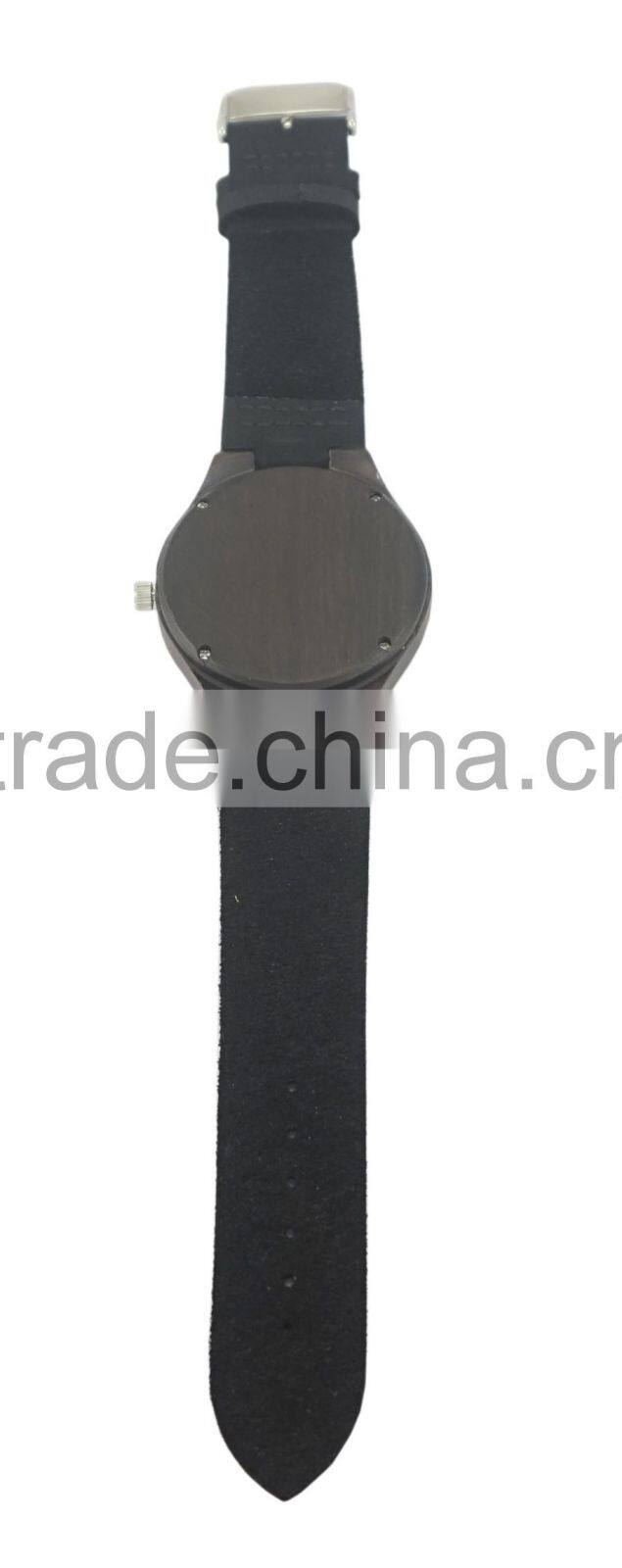 Wholesale Ebony wood design black genuine leatehr straps low MOQ for sale