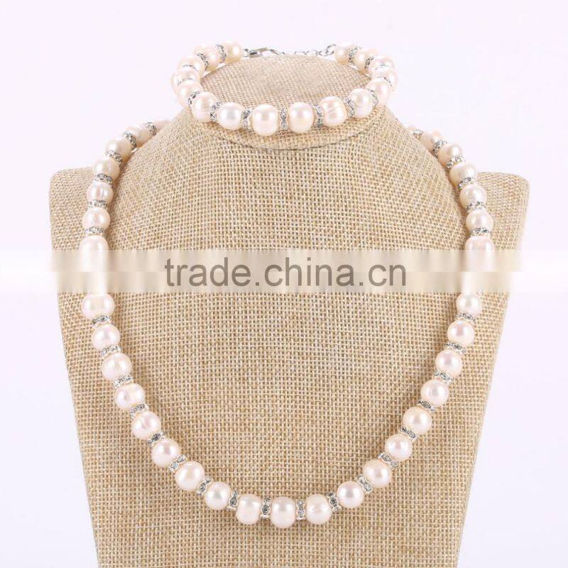 9mm A grade potato cyystal spacer fashion pearl necklaces set for women