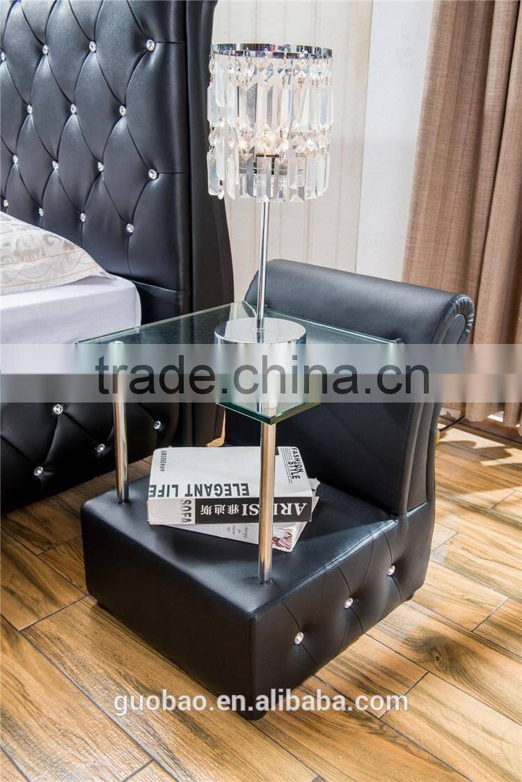 L13079 crystal leather bed/classic leather bed with buttons/pu leather bedroom set