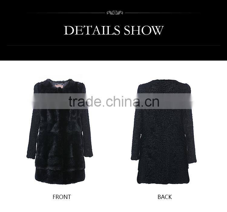 hot sale women black whole mink pelt long fur coat for winter