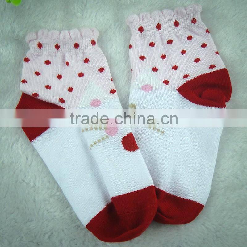 cotton baby sock with white and red color ,wholesale children sock,cute cat,drop style