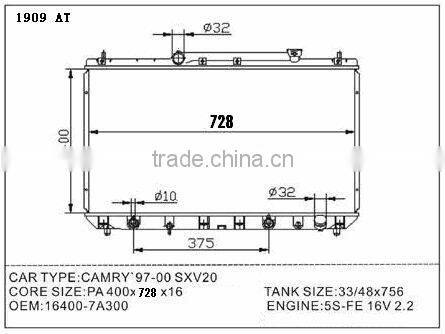 Aluminum Radiator for TOYOTA CAMRY 1909 OEM No.1640003152 A/T double cell