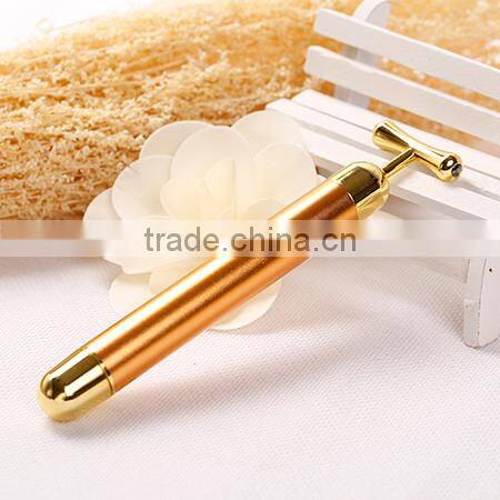 T shaped mini hanheld vibrating massager roller 24K gold beauty massage bar facial anti-wrinkle roller