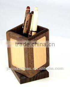 Swivel Square Wooden Pen Holder