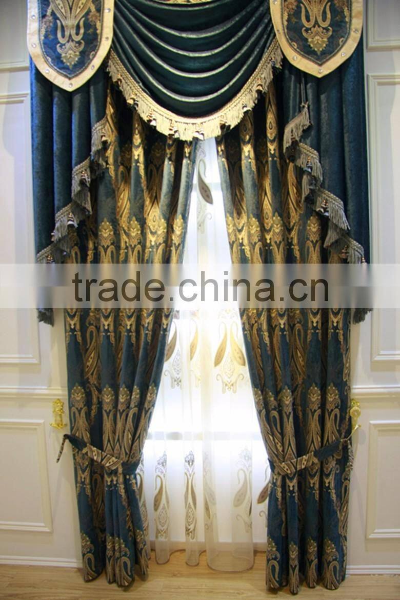 Luxury Embroidery Window Curtains/ Made in China Luxury Embroidered Hotel Curtains and Drapes with Backing Valance