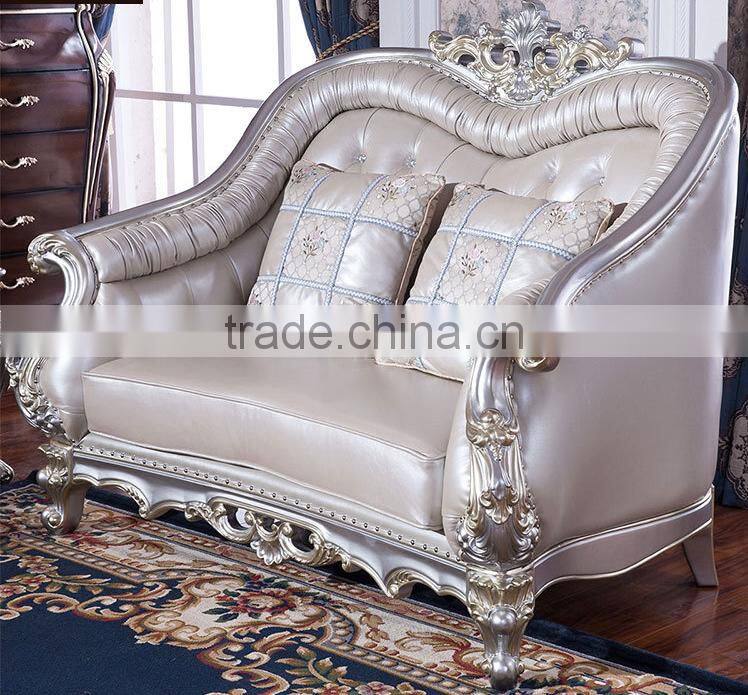 Graceful European noble living room furniture genuine leather sofa set