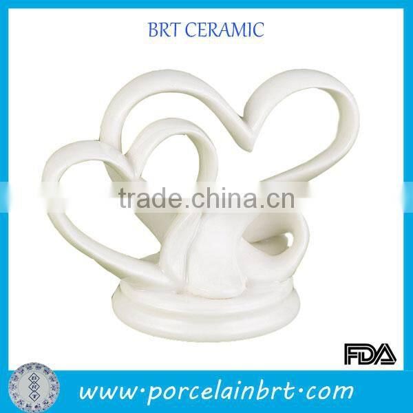 Double Hearts White Porcelain Cake Topper for Weeding