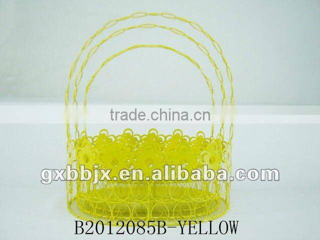 Set of Three Rose Pink Round Wire gift basket for Easter decoration