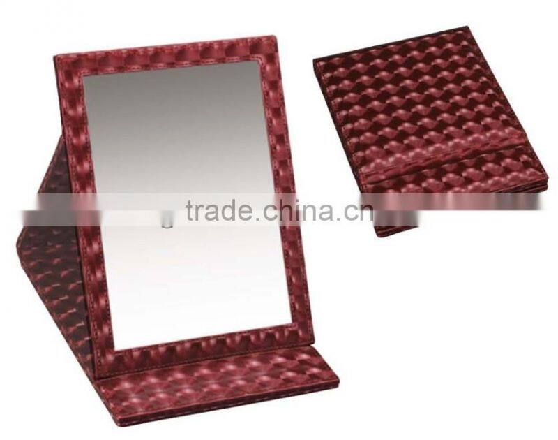 Hot sales! Christmas gift vintage red leather cosmetic mirror WJ-10(PW-51), portable makeup table mirror,folding pocket mirror
