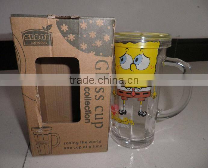 Environmental friendly glass coffee mugs with decal logo