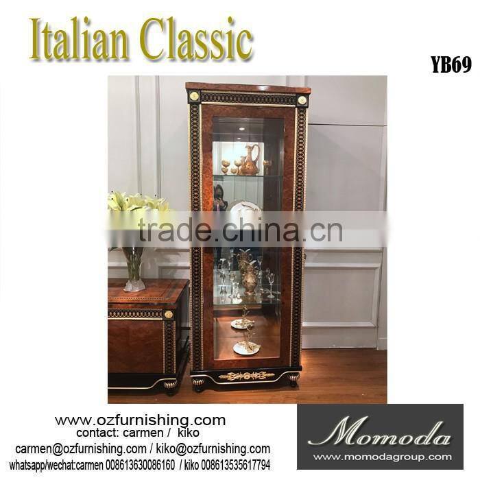 YB69 Antique Home useful living room and Study room Wooden and Glass Tall display cabinet with 2 doors