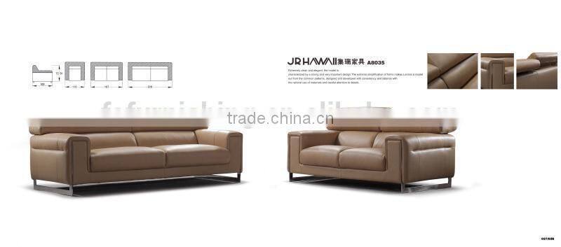 JR8035 elegant chic contemporary white cow leather stainless steel metal L shape living room sofa set home furniture