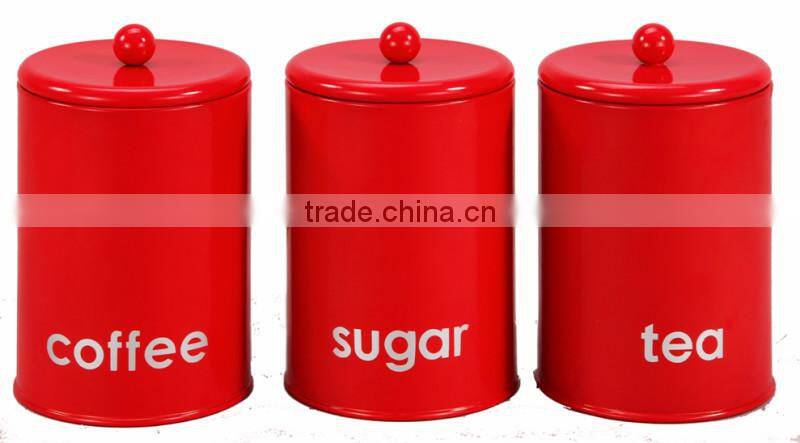 set of 3 sugar coffee tea canister in red