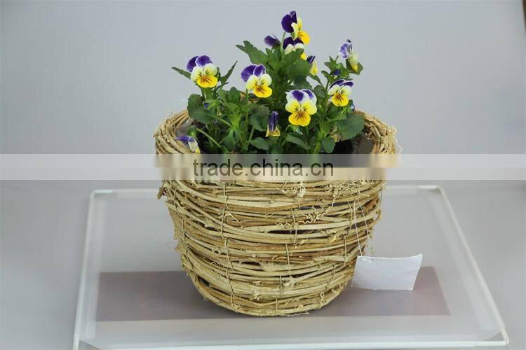 Round natural rattan woven cup type flowerpot