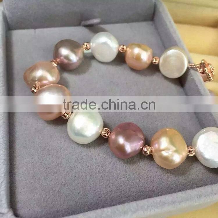 colored 7-8 mm baroque freshwater pearl bracelet with rose gold
