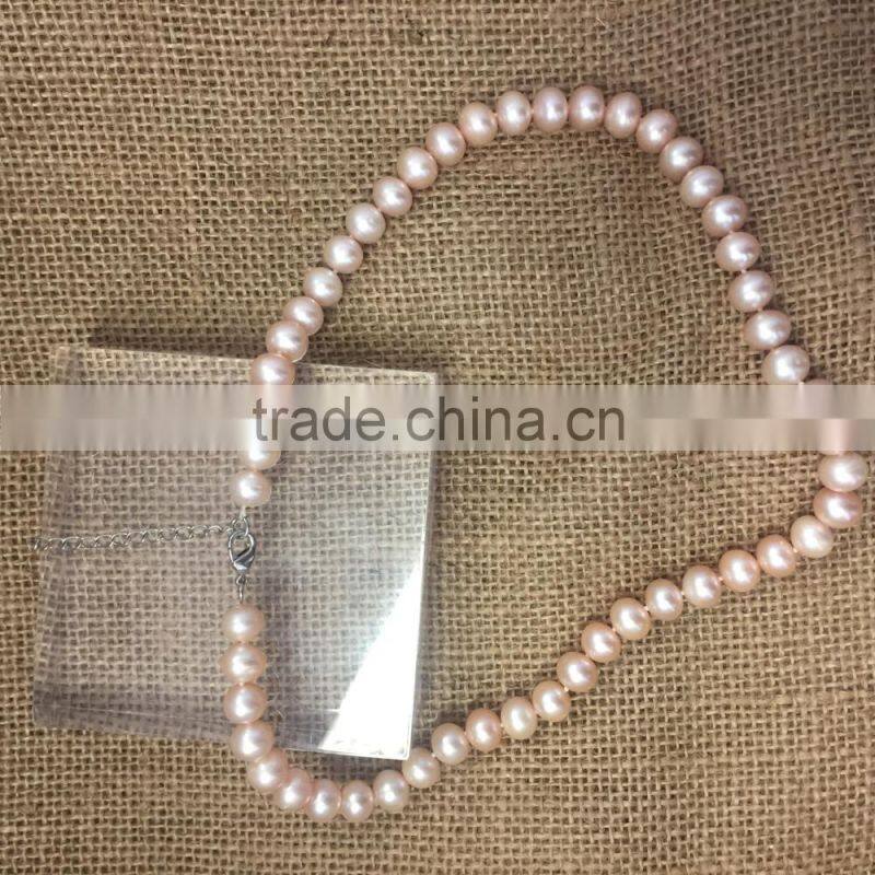 9-9.5 mm Pink Button Freshwater Pearl Necklace