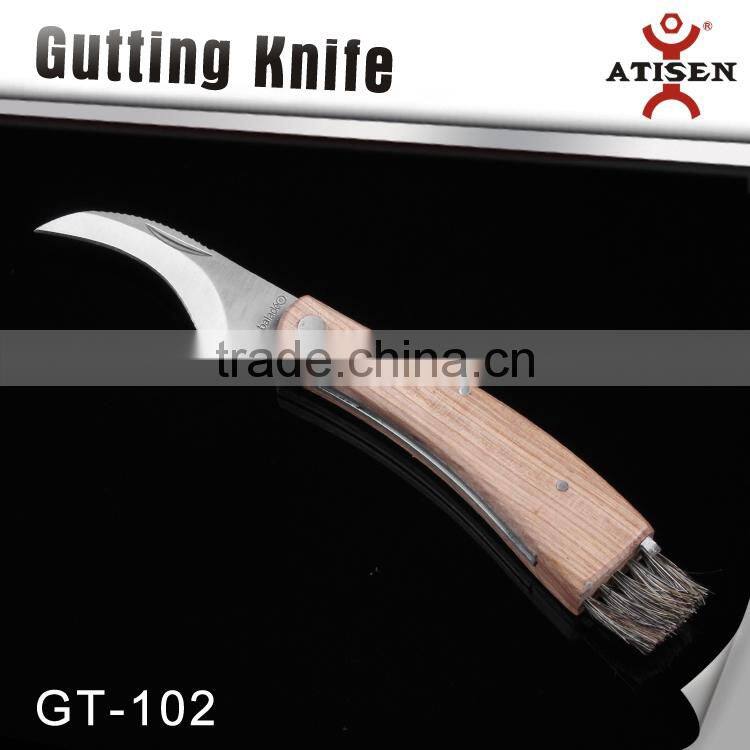 Hight Quality Folding wooden handle Mushroom Knife With Brush and tweezers GT-102