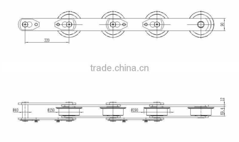 F flanged rollers type designer chain plate feeder conveyor chain