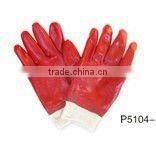 red PVC glove, gauntlet, 40cm,interlock line, smooth finish
