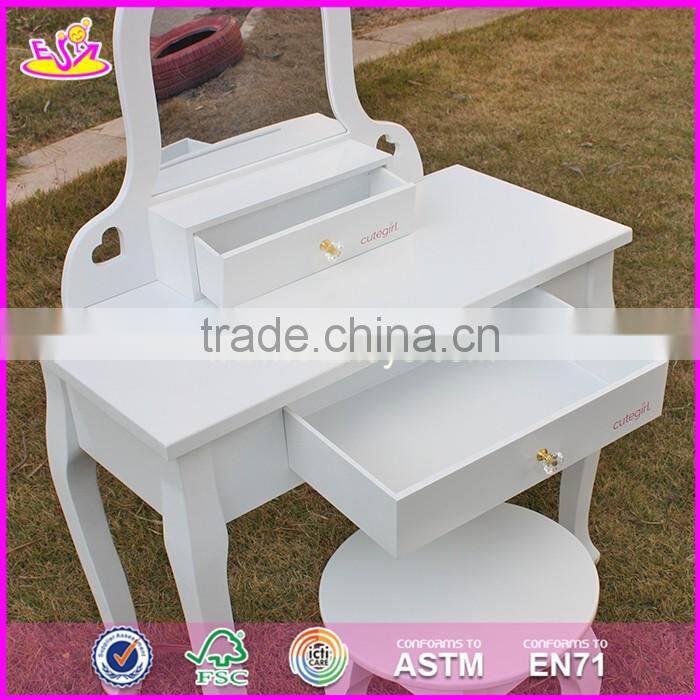 2017 New design youth bedroom white solid wooden dressing table chair W08H072
