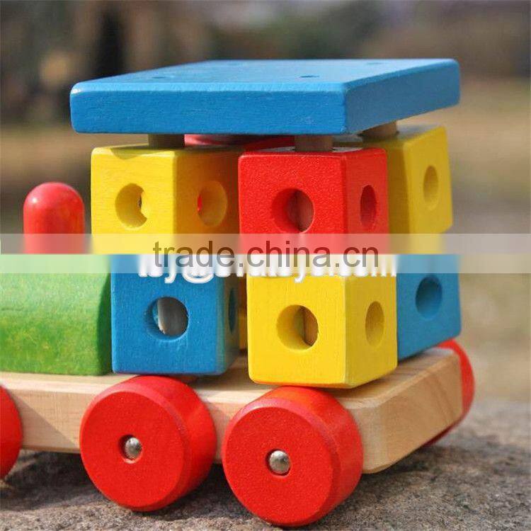 New design toddlers building blocks wooden pull train toy W05C072