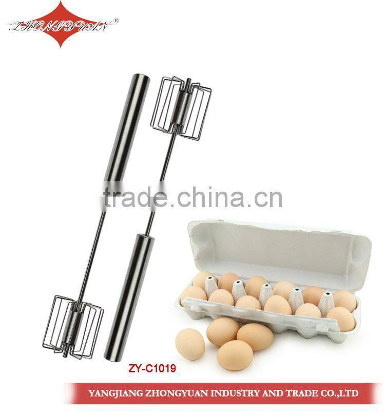 2014 newest Stainless steel rotary self-mixer miracle whisk silicone coated head, hand push,