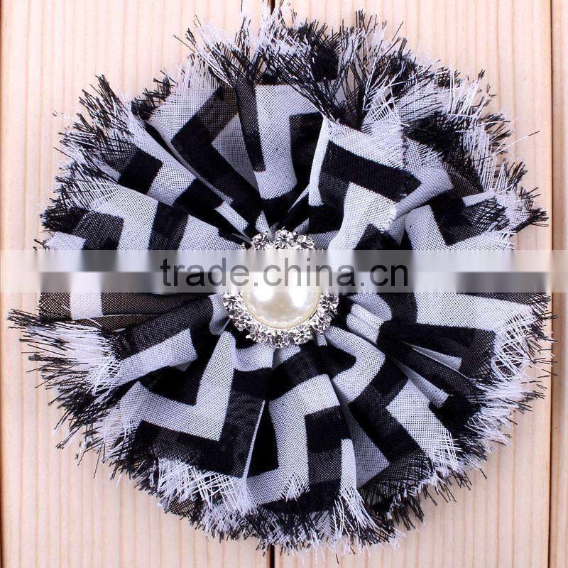 handmade fraying chiffon flower with pearl beads center for kids hair accessories for baby girl