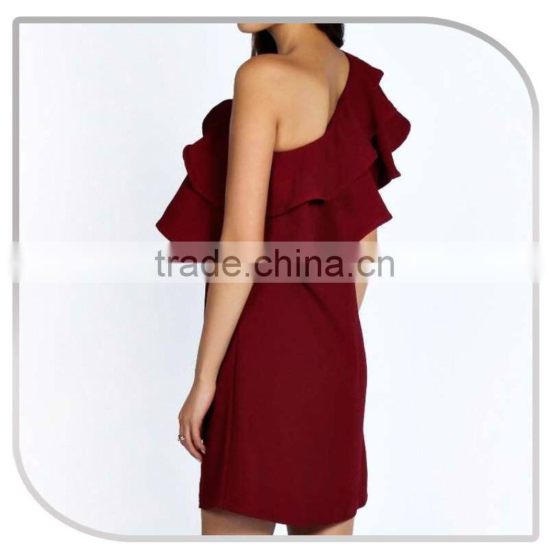 woman casual one piece mini dress new arrivals one shoulder double ruffle dress 2016