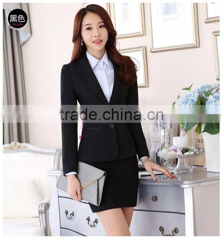 2016 ladies two pieces long sleeve blazer and skirt set women office business suit
