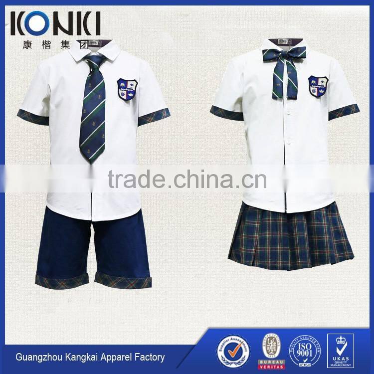 white school uniforms shirt navy short/skirt school uniform factory
