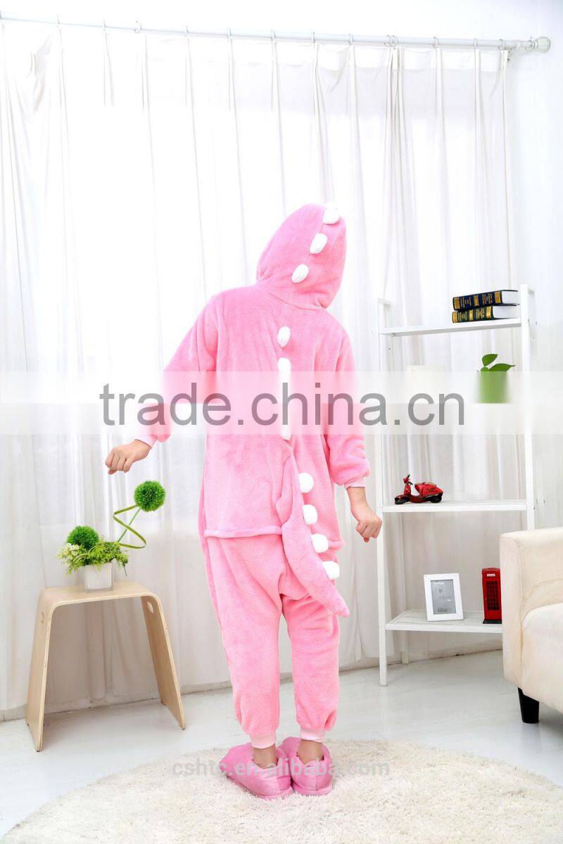flannel cartoon adult animal jumpsuit animal pajamas jumpsuit pink dinosaur design