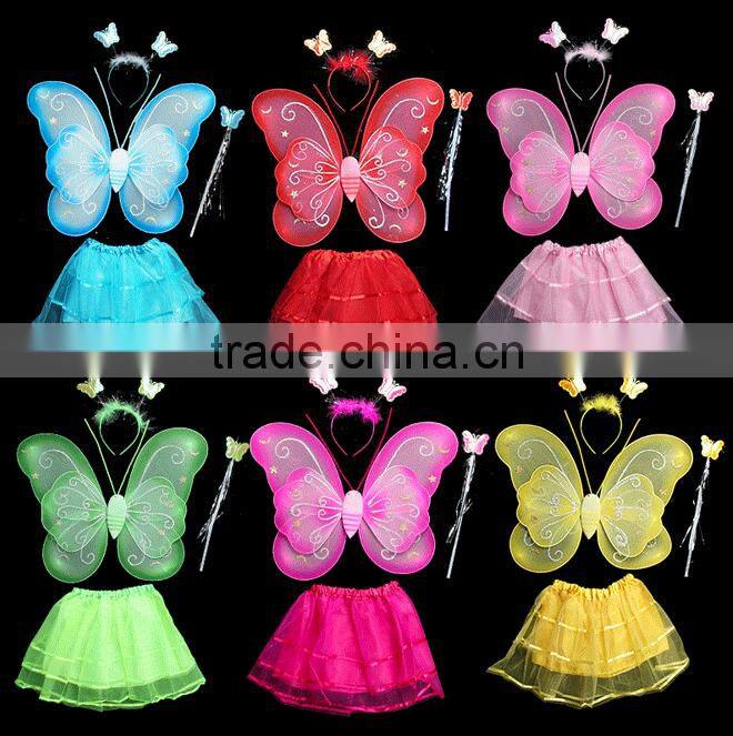 2017hot selling nylon colorful fairy wings Wholesale Double layers 4 pieces tutu set butterfly wings