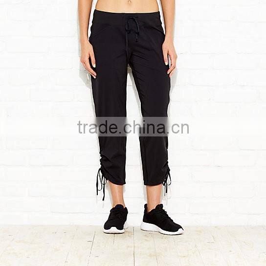 2017 Fashion Women 100% Cotton Jet Black Chino Cargo Capri Pants