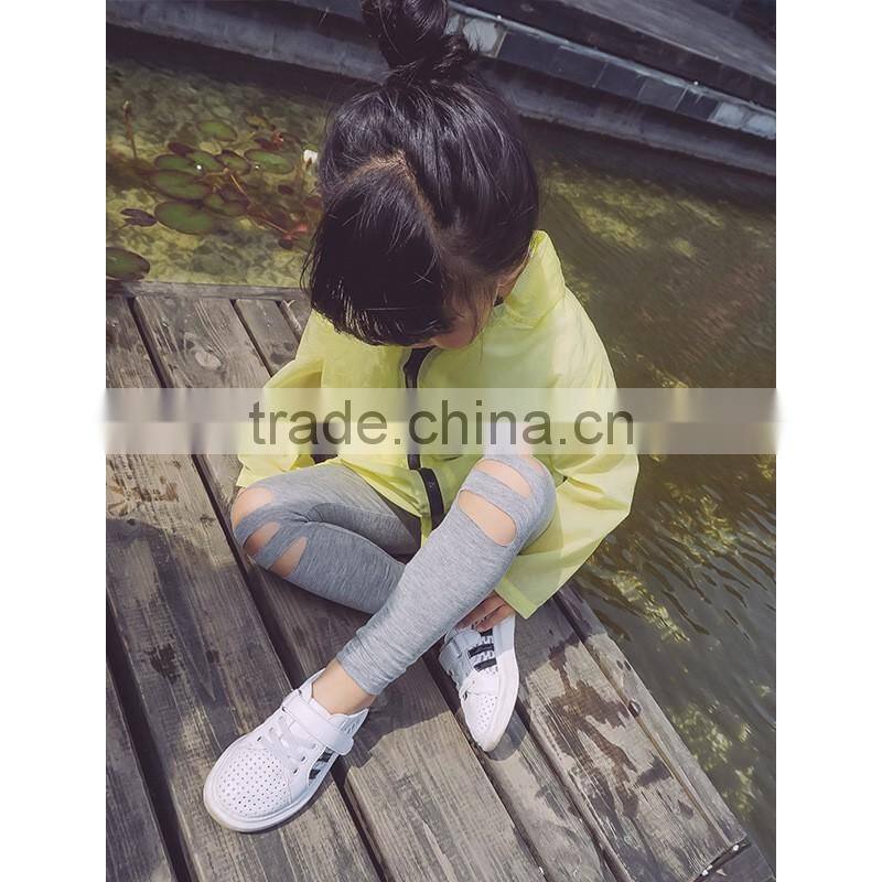 2017 New fashion cotton summer spring kids girls hole solid gray black Leggings