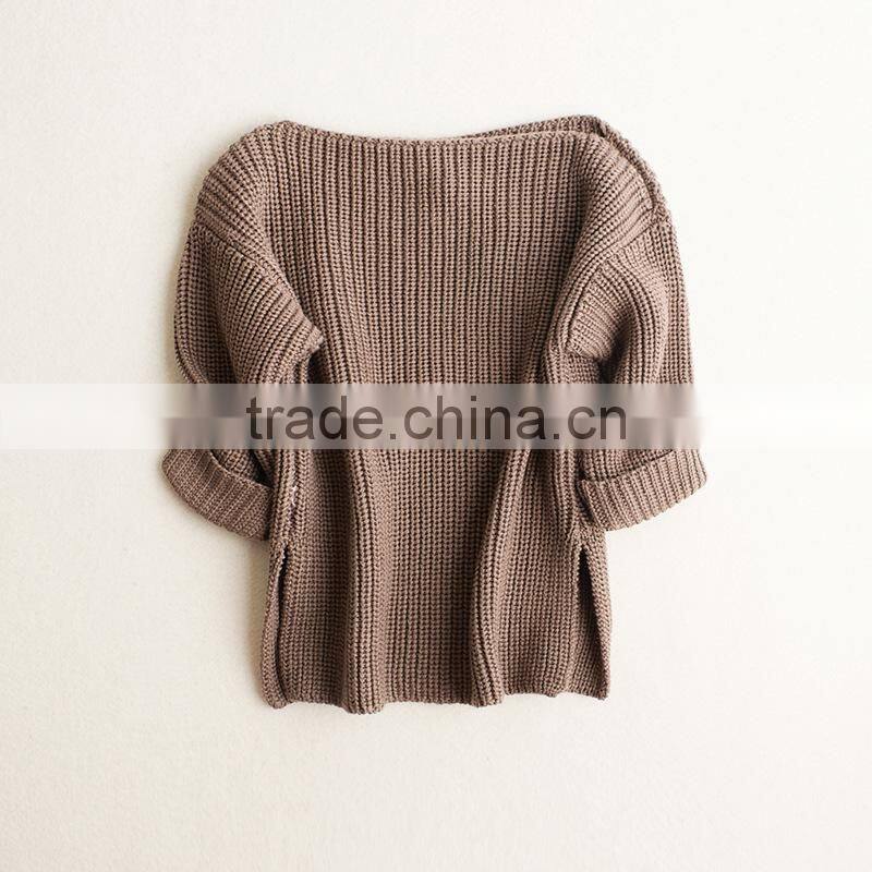 Wholesale 2017 New Fashion Spring Autumn Girls Slash neck Knitting Solid gray brown pure Sweaters