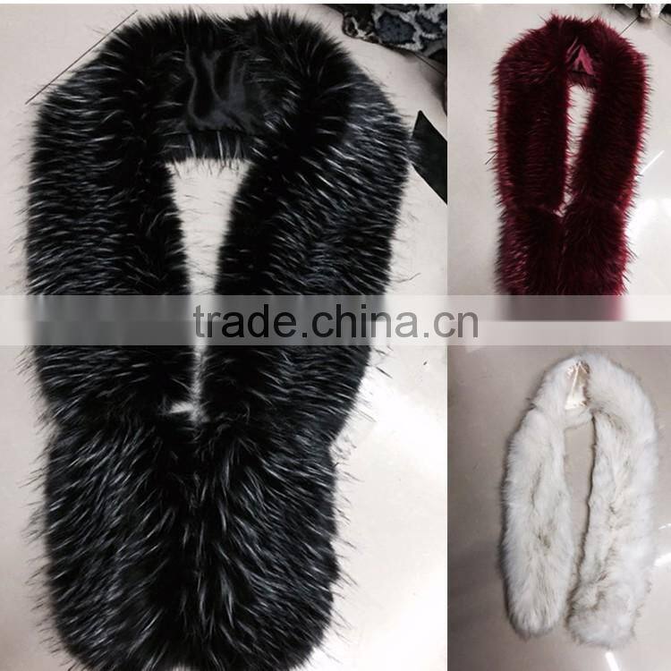 Large size fox fur collar with tail for lady overcoat winter faux raccoon fur scrafs 160cm