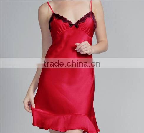 Custom ladies nightgown, sexy V-neck lace-trim chemise