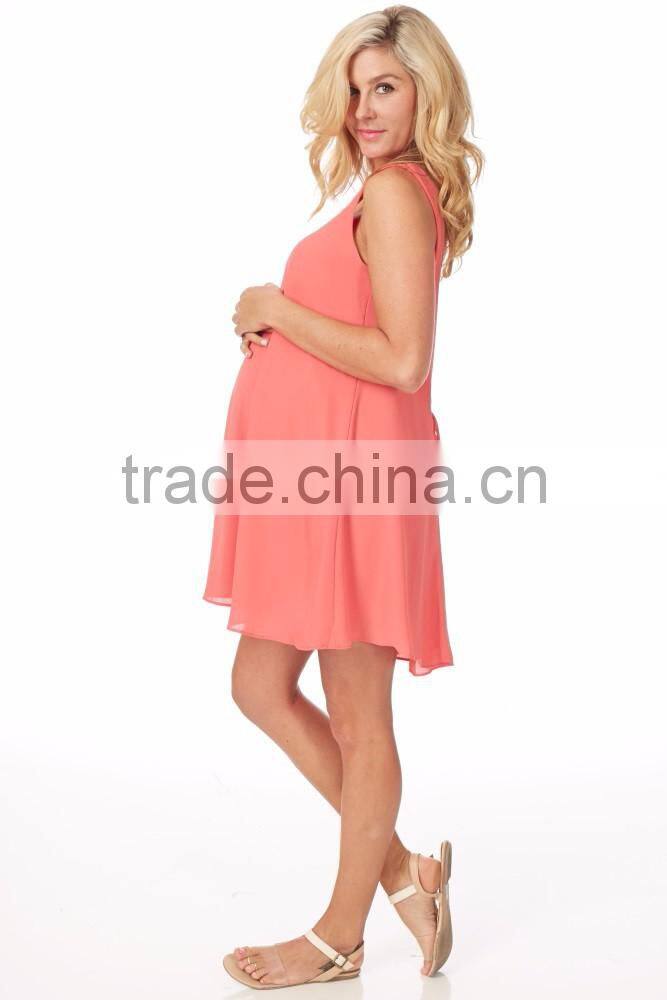 Latest gorgeous sleeveless basic coral chiffon maternity dress for women