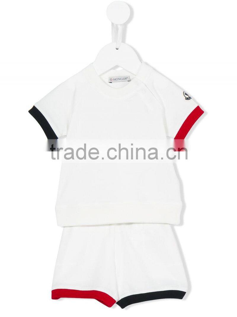2017 new design custom summer kids color block tracksuit clothes set kids active wear baby clothes set