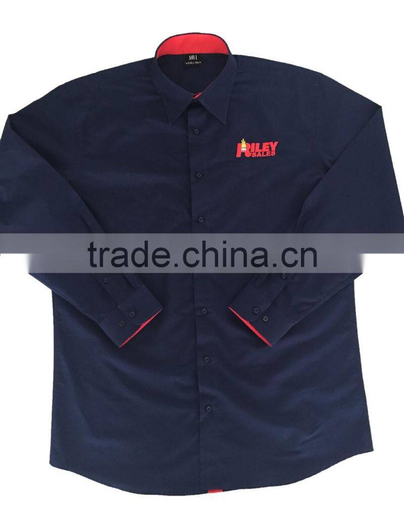 2017 latest contrast casual spread collar men's shirt with embroidery