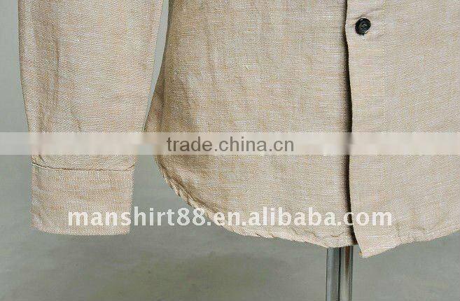 mens linen slim fit beige long sleeve dress shirt