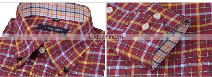 Red and yellow contrast plaids classical french cuff shirt for men no pocket men clothing different placket designs shirt