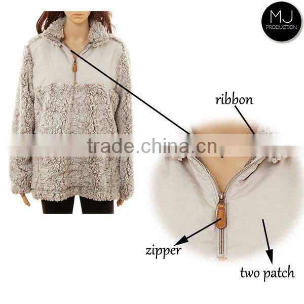 wholesale puffer knitted jersey monogrammed blank youth quarter zip jacket sherpa fleece pullover for women