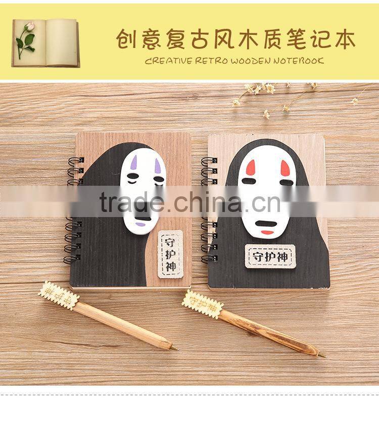 Hot sale spirited away no face man cute cartoon wood cover anime paper notebook for students