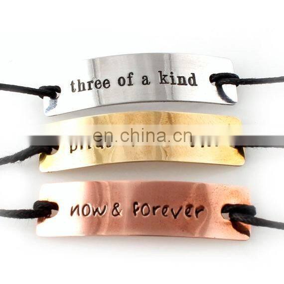 Wax cord Stamped Metal Friendship Bracelets