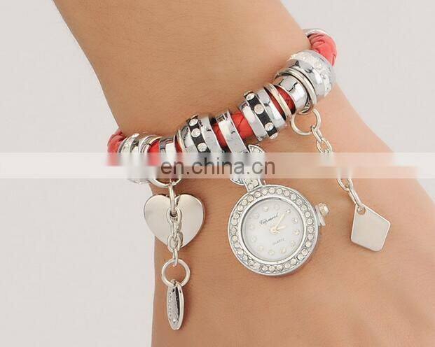 2017 Fashion New personality woven leather belt diamond watches bracelet pendant Wristwatch for women