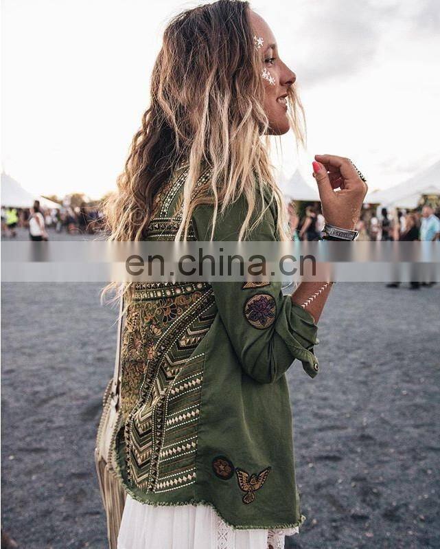 OEM Retro army style cotton shirt jacket for women