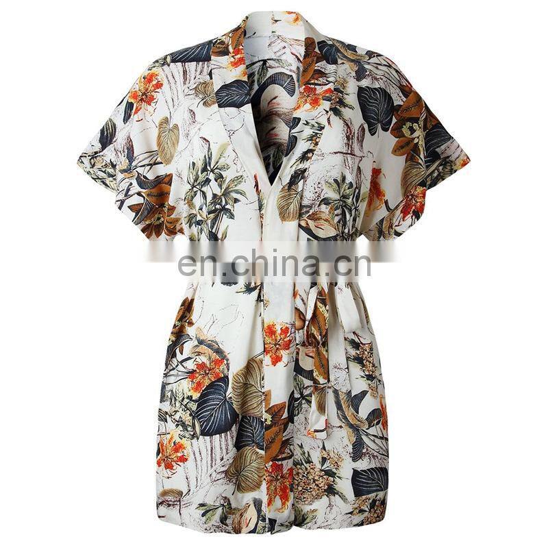 New Women Chiffon Beach Kimono Cardigan Bird Leaves Print Open Front Holiday Loose Thin Blouse Beachwear Cover Up