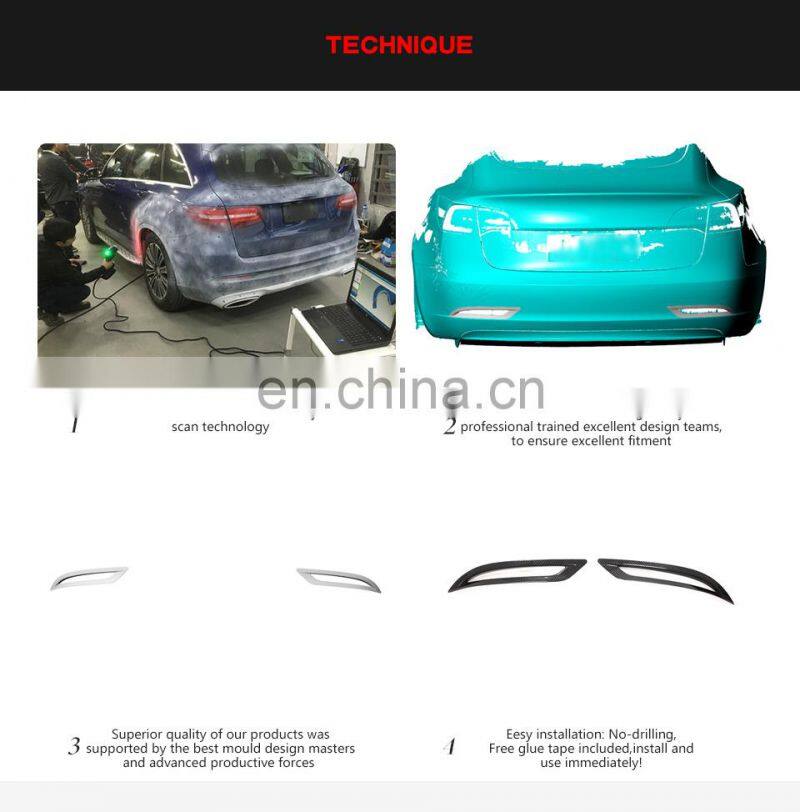 Modify Luxury Dry Carbon Fiber Rear Bumper Reflector Cover Trims for Tesla Model 3 Sedan 4-Door 2016-2020