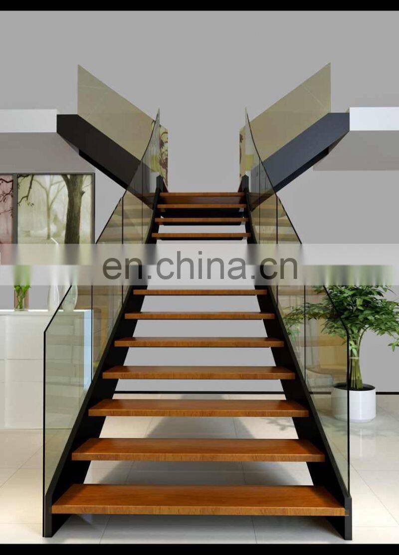 Low cost floating wooden step with light curved staircase